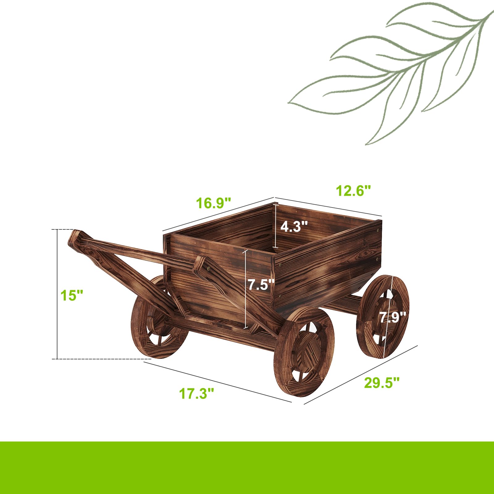 Wooden Flower Cart With Wheels - Outdoor Garden Planter Wagon For Succulents, Herbs, Decor For Patio, Balcony, Indoor