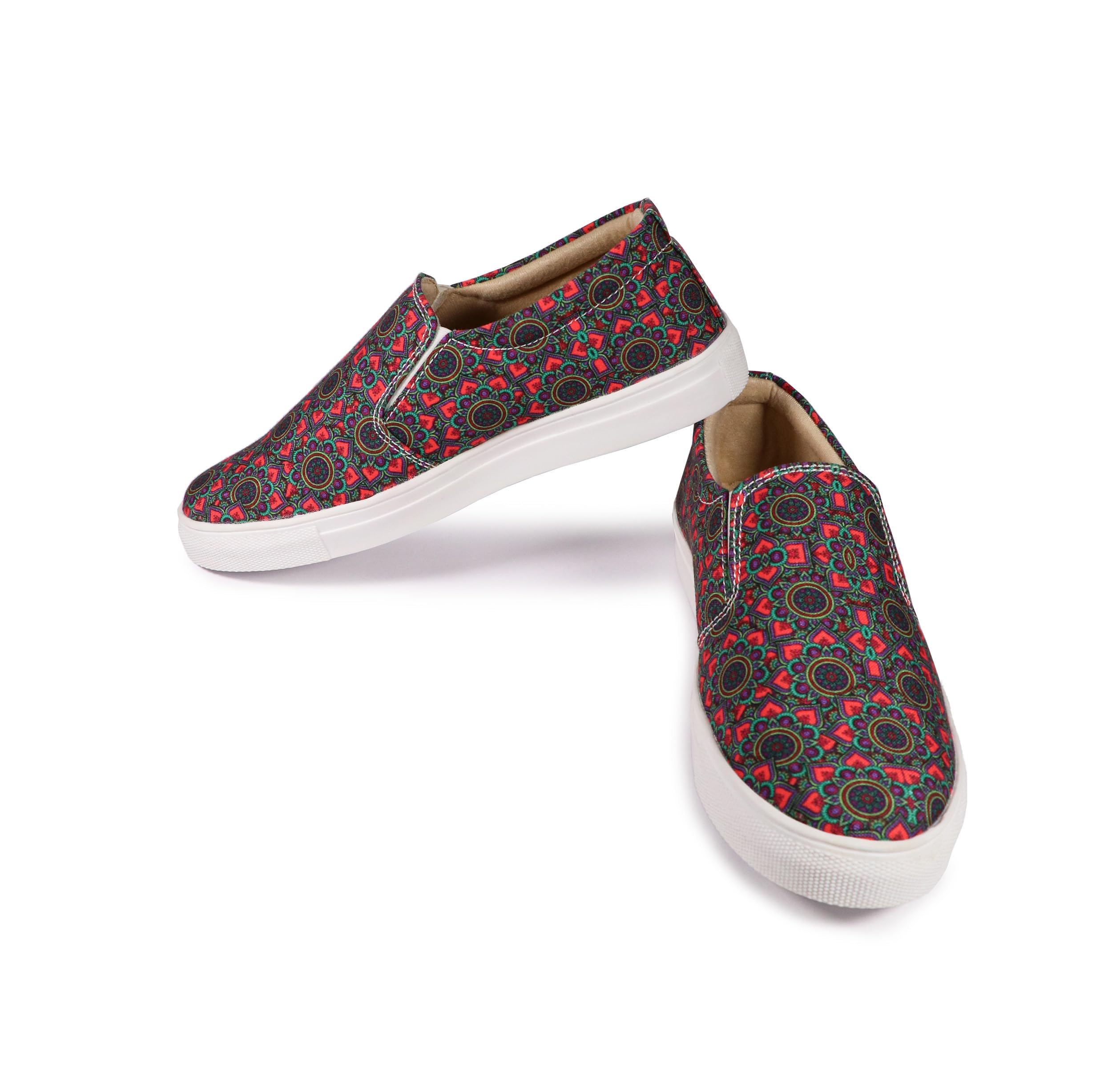 Women's Printed Canvas Loafers | Sneakers for Women | Stylish Casual Shoes | Comfortable & Lightweight Loafer Shoes for Girls & Womens (Pink Motif)-image-33