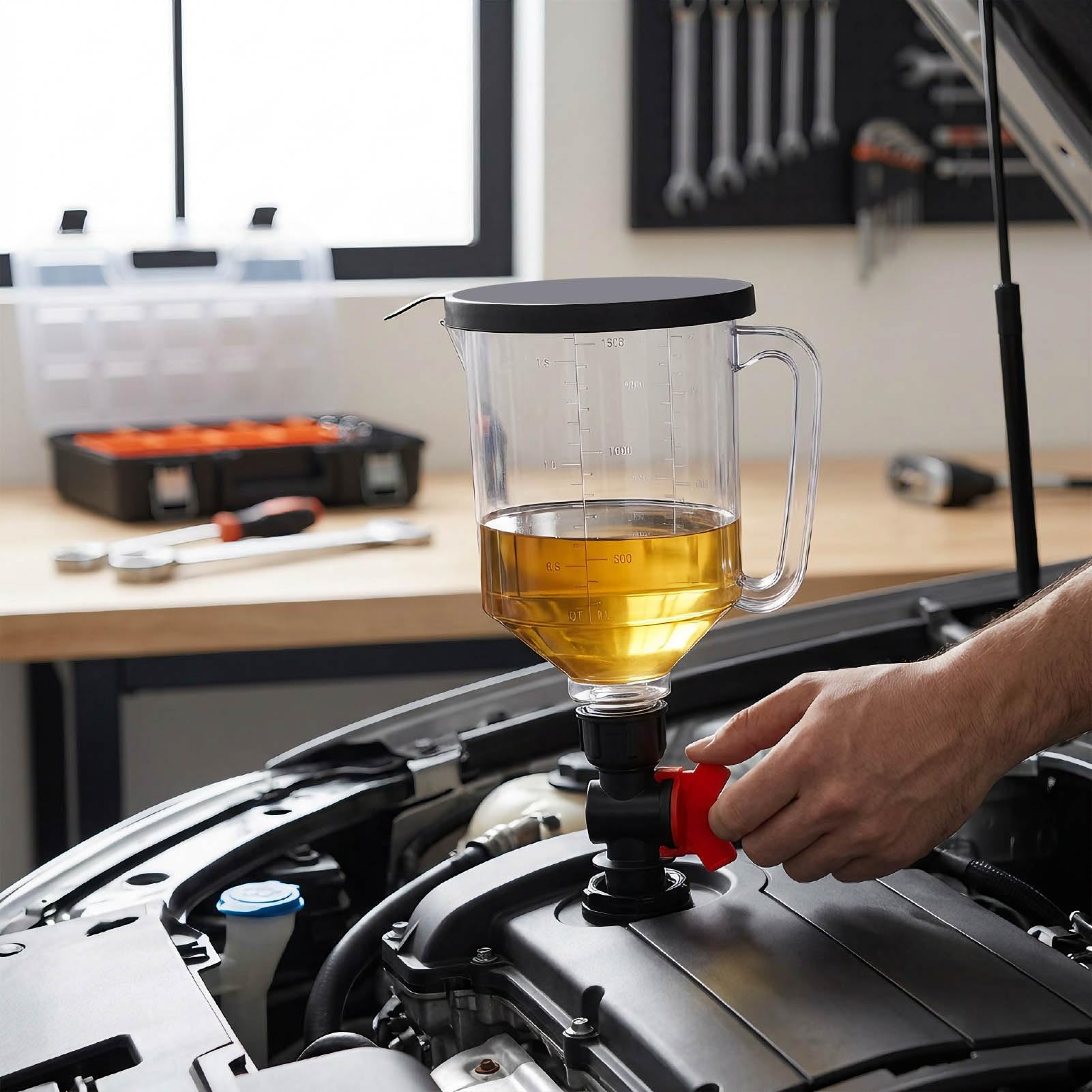 FTVOGUE Komplet Lejków do Oleju Silnikowego 1,5 L z 12 Adapterami, Szczelne