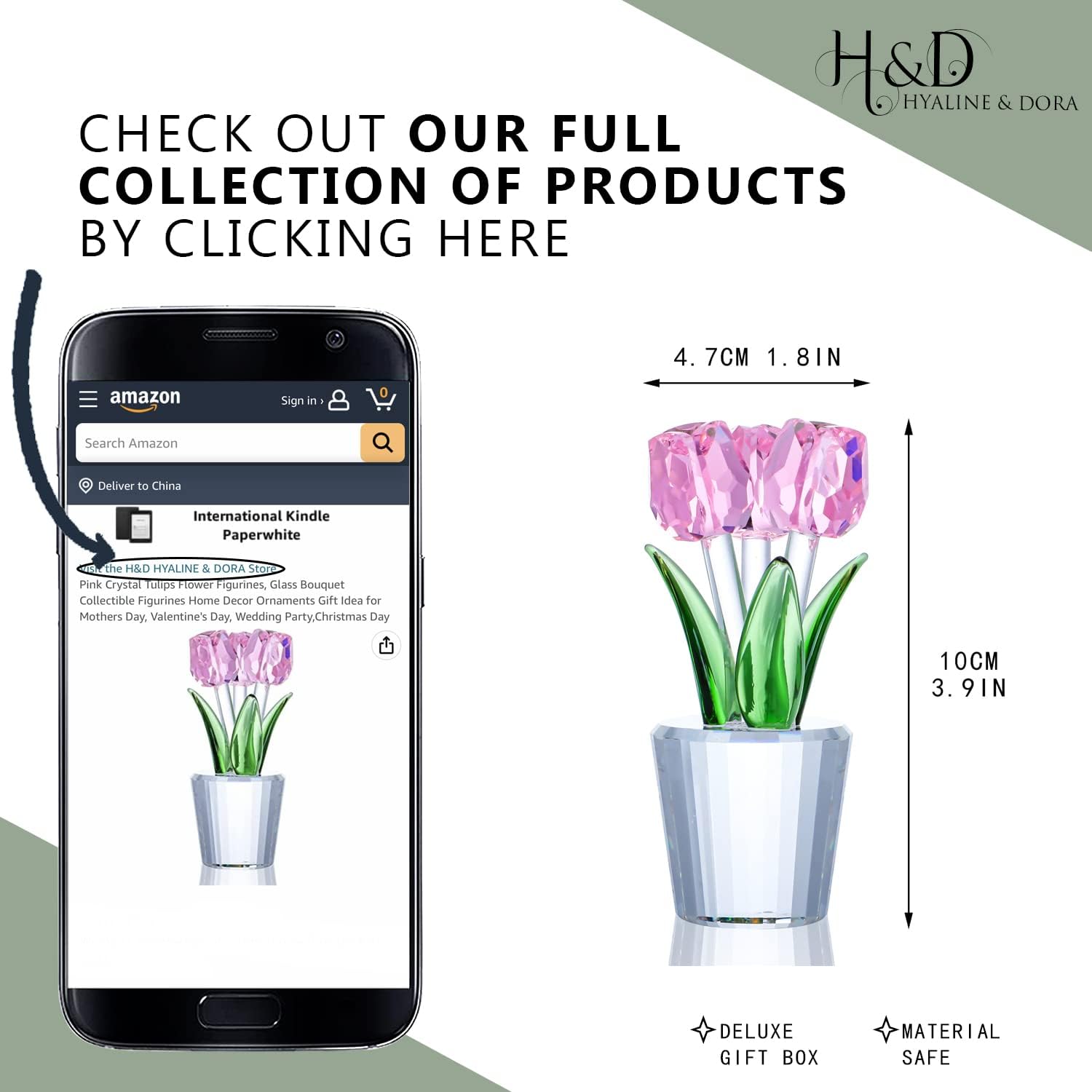 H&D HYALINE & DORA Pink Crystal Tulips Flower Figurines Glass Collectible Ornaments Gift for Mother's Day Valentine's Day Wedding Party Christmas - Image 6