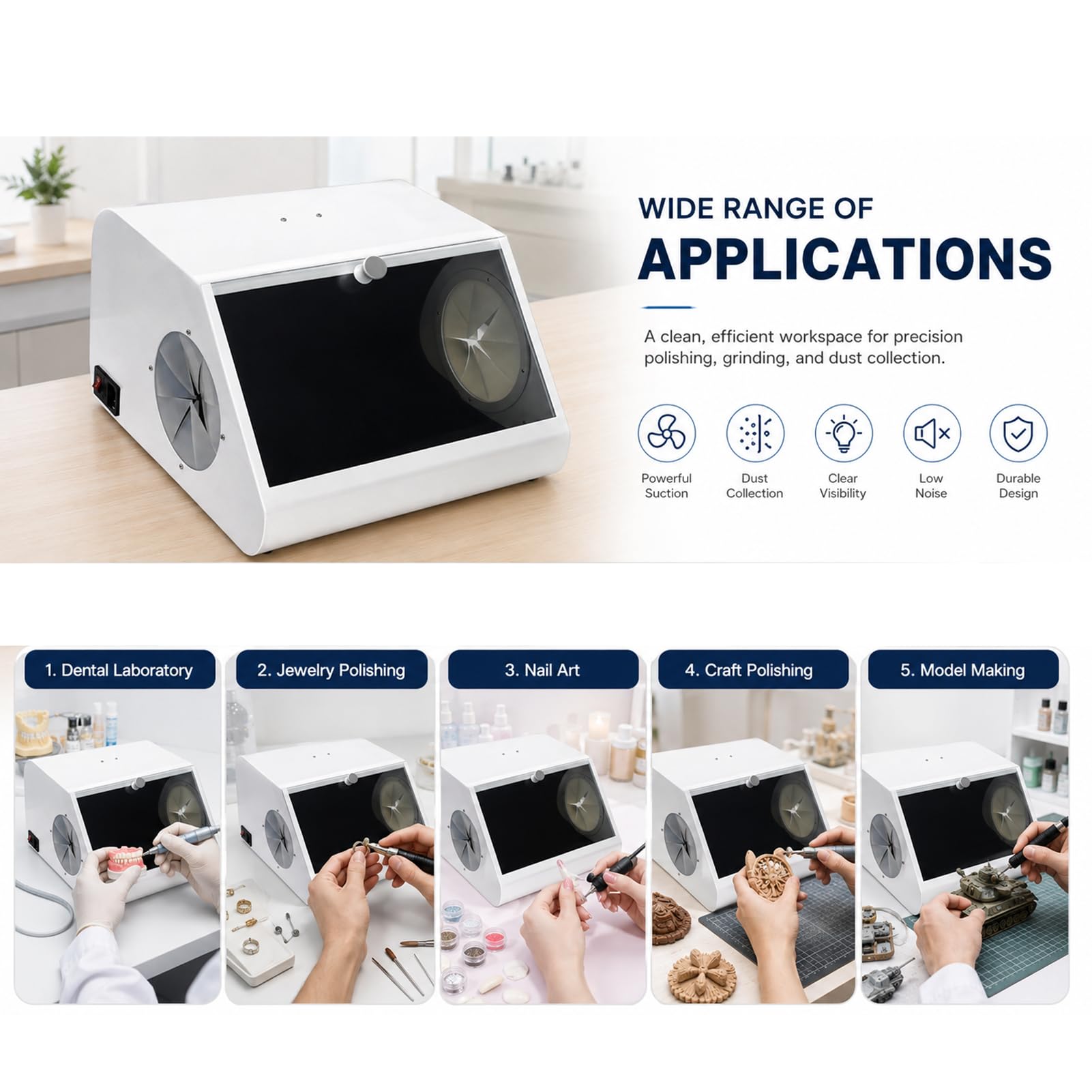 Sprzęt do dmuchania piasku do laboratoriów dentystycznych, oświetlenia LED | Podwójny system filtracji, jasne oświetlenie z 12 diodami LED, do laboratoriów dentystycznych, polerowania biżuterii