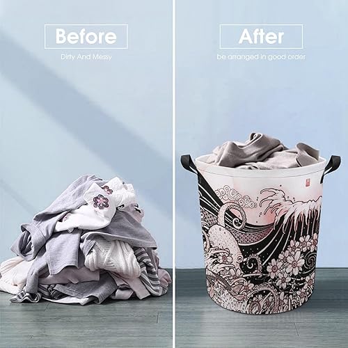 Miniatura 5 de Cesta de lavandería japonesa con asas, impermeable, plegable, con diseño de flores, con asas, tamaño único