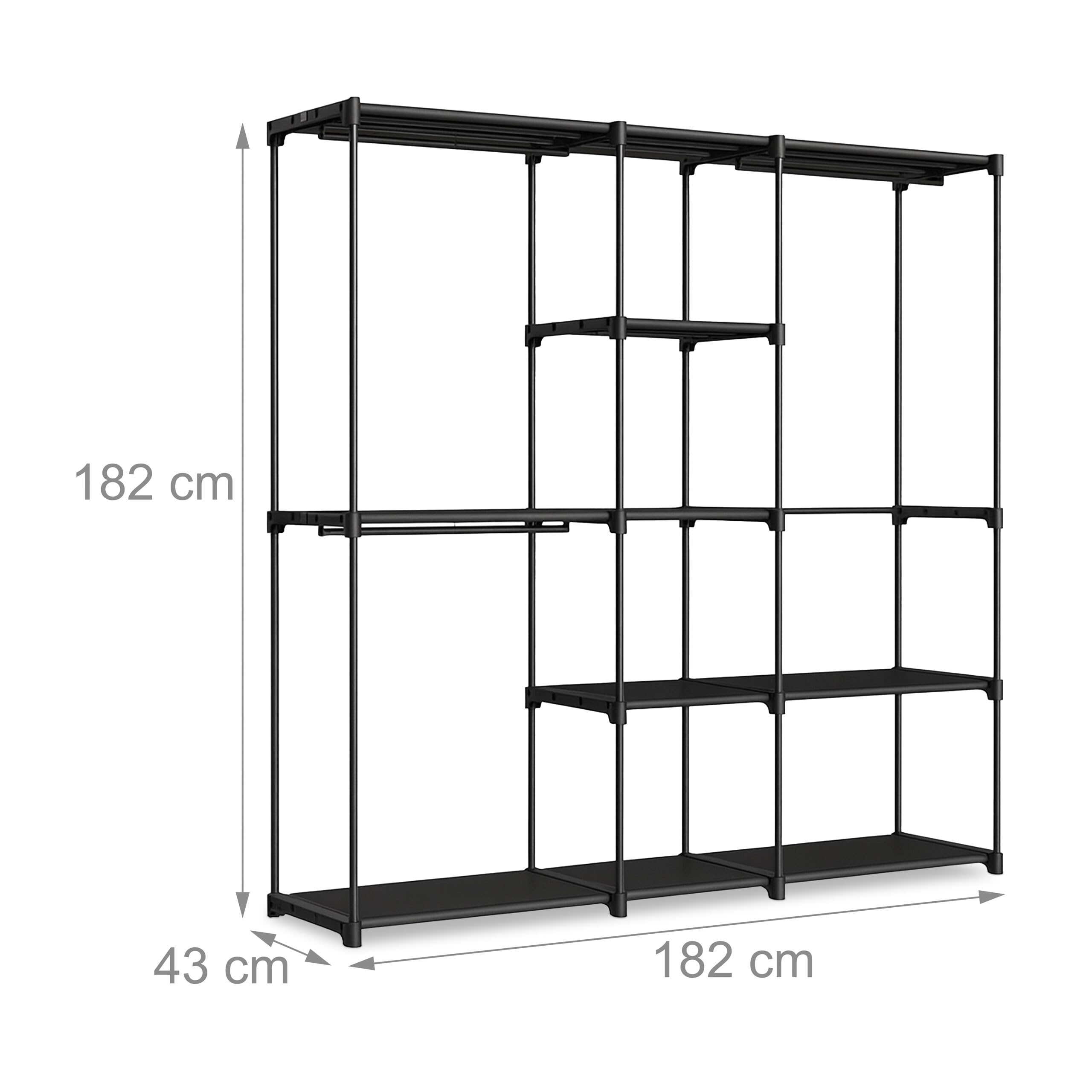 Relaxdays Perchero, Armario Abierto, estantes y Barras para Colgar, Sistema Modular Flexible, Negro