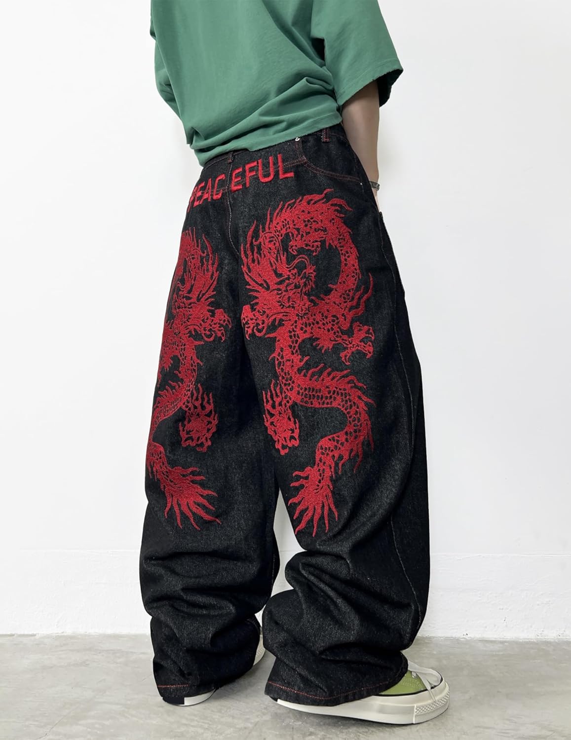 Mens Baggy Jeans Embroidery Pattern Denim Trousers Wide Leg Denim Pant Loose Fit Skater Jeans Streetwear Clothing - Image 5