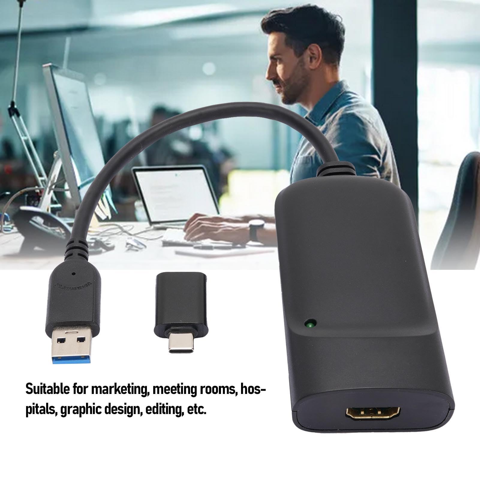 Ejoyous Adattatore 2K da USB 3.0 a Interfaccia Multimediale Ad Alta Definizione, Convertitore Audio Video ABS con Ingresso Microfono, Supporto per Estendere le modalità Mirror per la Modifica di