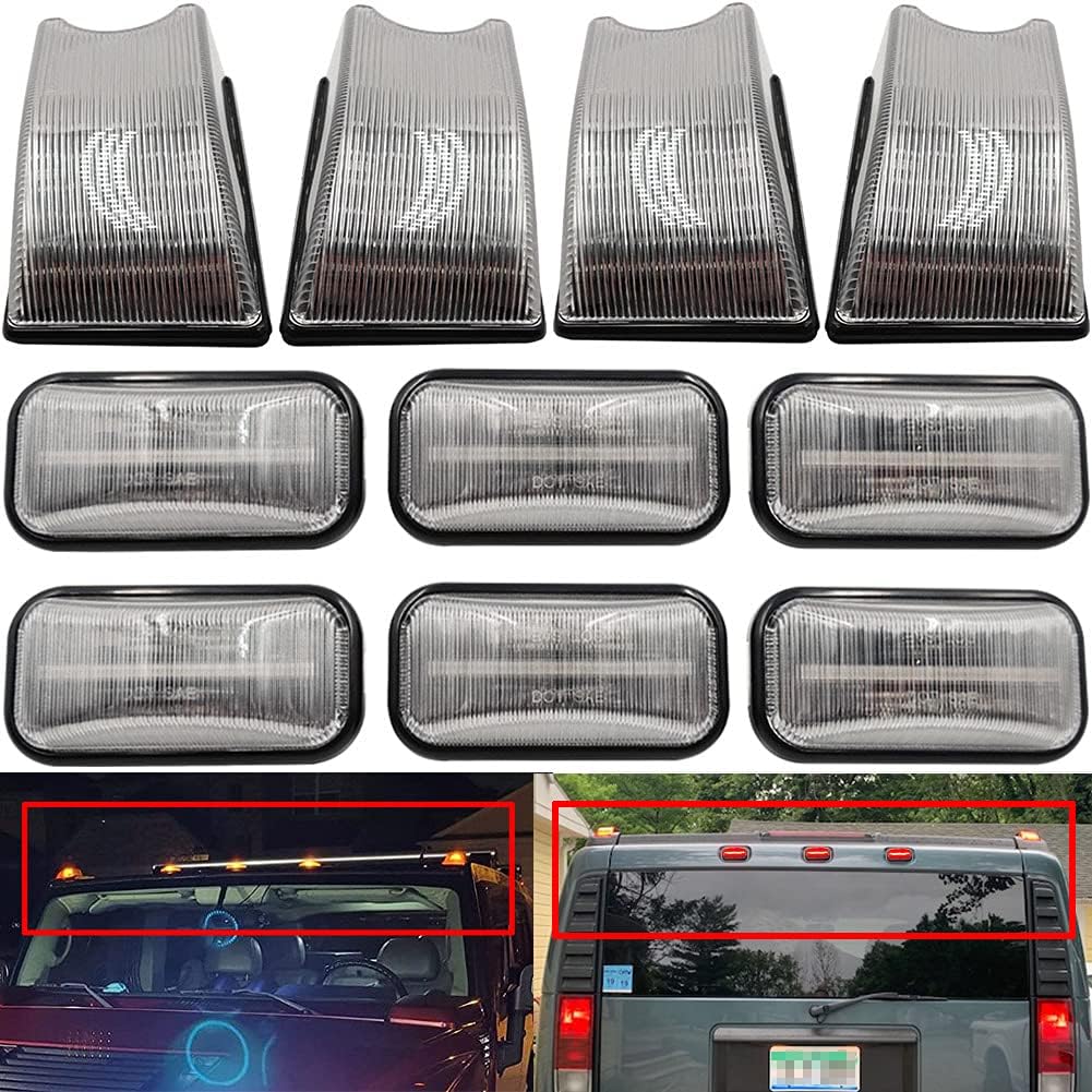 NJSBYL 10pcs Clear Lens H2 Cab Roof Lamp Housing For 2003 2004 2005 2006 2007 2008 2009 H-ummer-H2 and 2005-2009 H2 SUT Top Clearance Marker OEM Front Rear Cab Roof Lights Cover