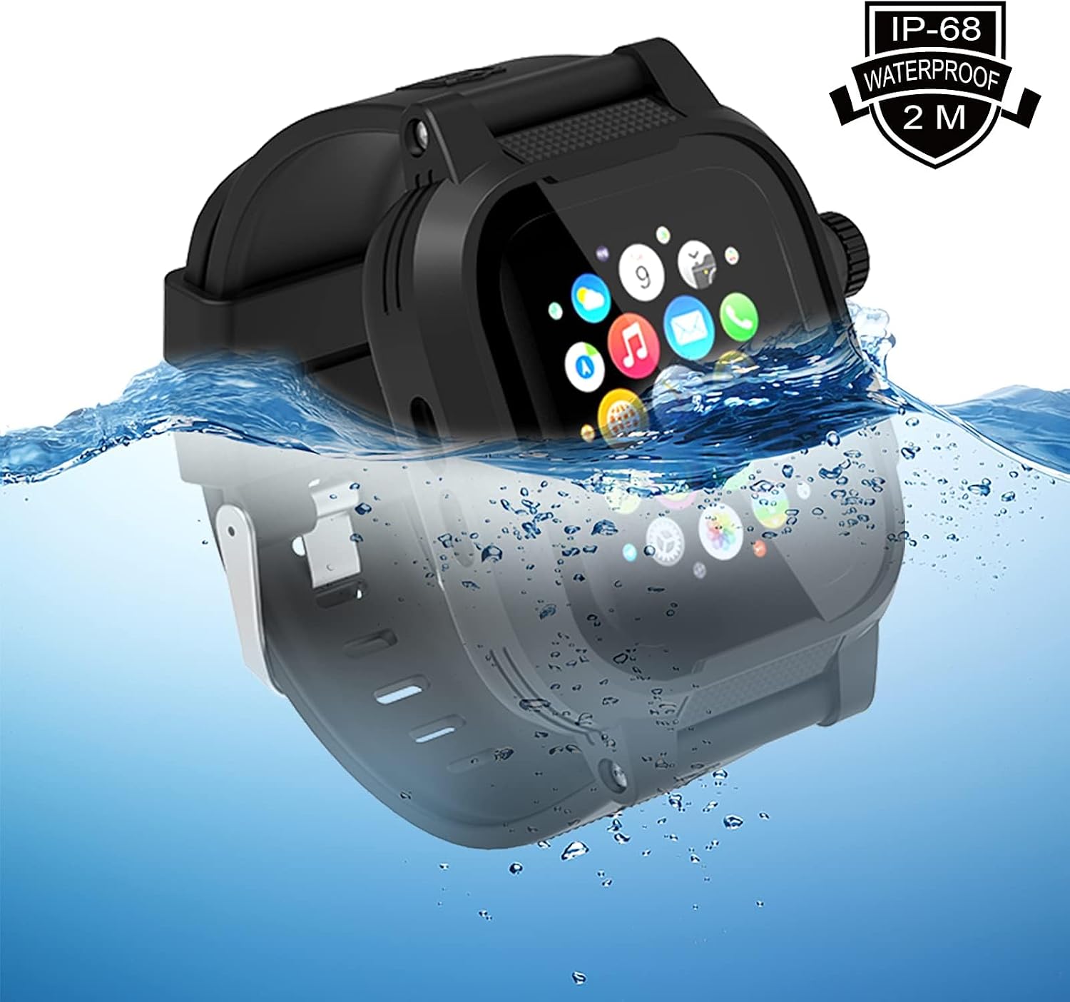 ShellBox Case Apple Watch 44mm Screen Protector Waterproof Case[IP68],Impact Resistant/Rugged 1Row Perforated Soft Band for iWatch Series 6/5/4/SE 44mm (Black)…