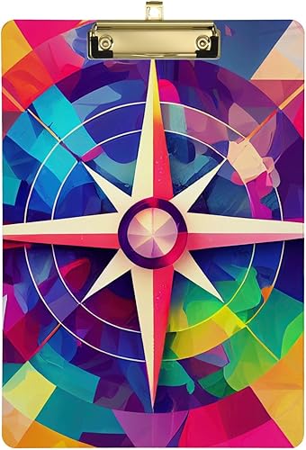 Vnurnrn Portapapeles A4 estándar para estudiantes, mujeres y hombres, estético, tamaño 12.5 x 9 pulgadas, clip plateado, brújula geométrica