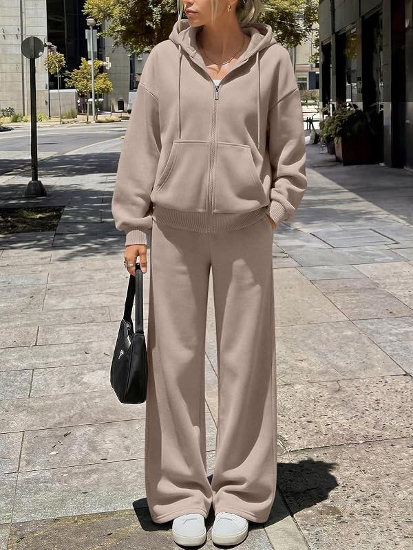 Trendy Queen Womens 2 Piece Zip Up Sweatsuits Fall Lounge Set CoffeeGrey M image 2