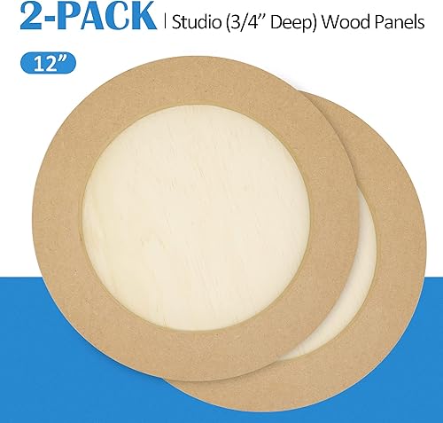 Miniatura 9 de Falling in Art Falling in Art - Juego de paneles de lona de madera de abedul redondos sin terminar, paquete de 2 tablas de cuna de 12 pulgadas de