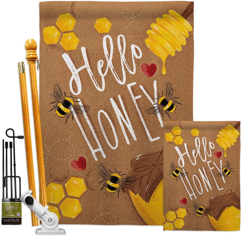 Hello Honey House Flag Garden Friends Butterfly Ladybugs Dragonfly Bee Springtime Insect Natural Wildlife Small Decorative Gift Yard Banner Double-Sided Made In USA 28 X 40