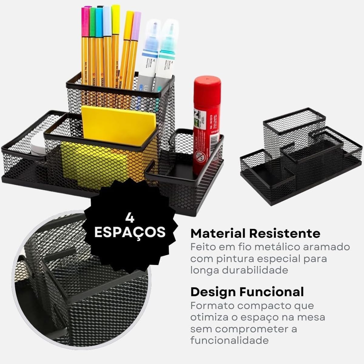 Porta Lapís Organizador Caneta Clips Lembrete Aramado Escritorio Treco Material Objeto