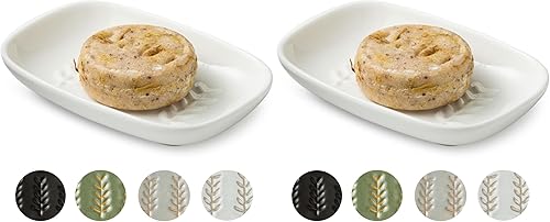 Miniatura 19 de Jabonera de cerámica con soporte, elevador de jabón para jabón de barra y esponja, jaboneras de ducha para baño y cocina, bandeja para guardar jabón