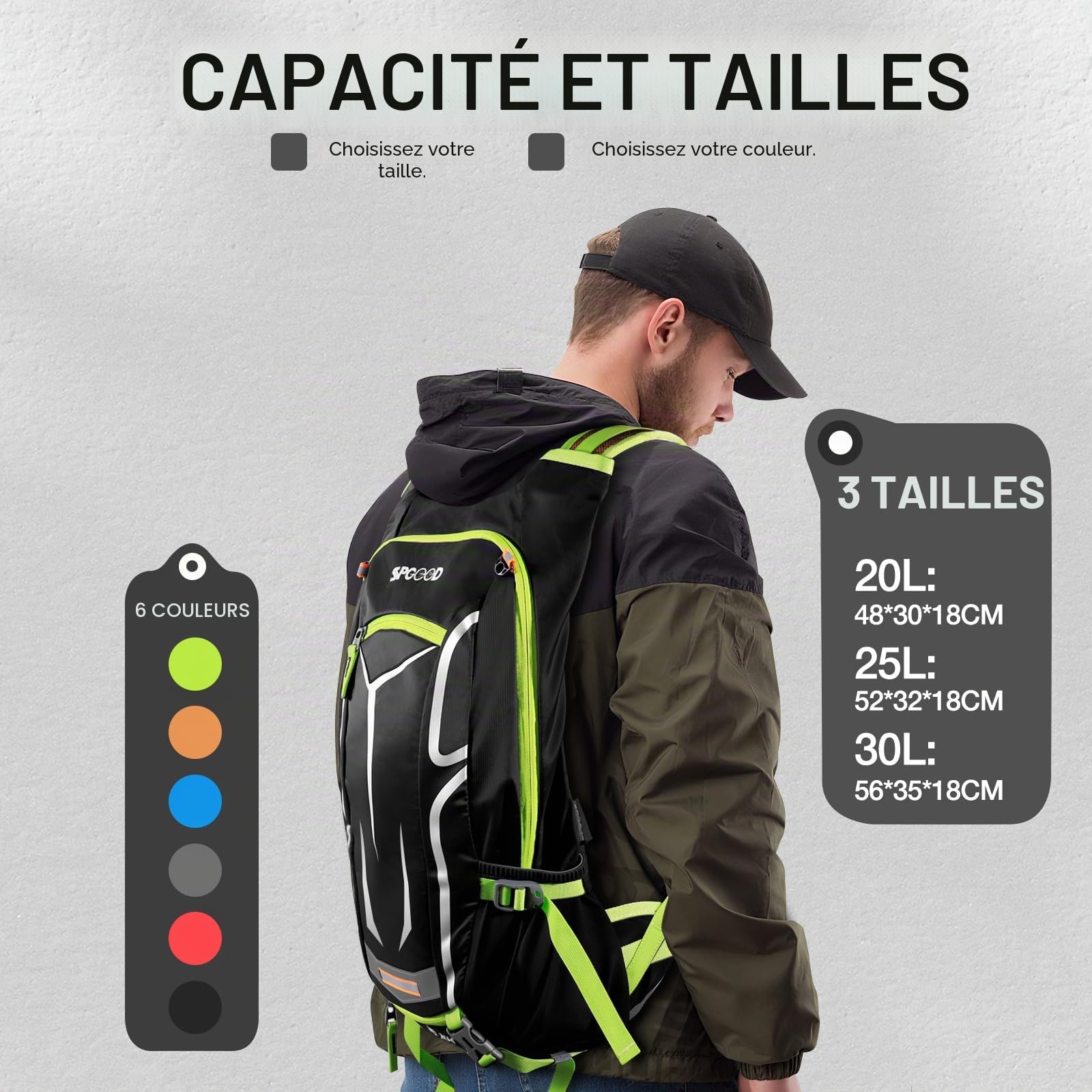 SPGOOD Sac À Dos Vélo 20l/25l/30l (9 Couleurs) - Imperméable, Ultraléger - Pour Femmes Et Hommes, Multifonctionnel - Avec Housse De Pluie/Housse De Casque, Sac À Dos Vtt
