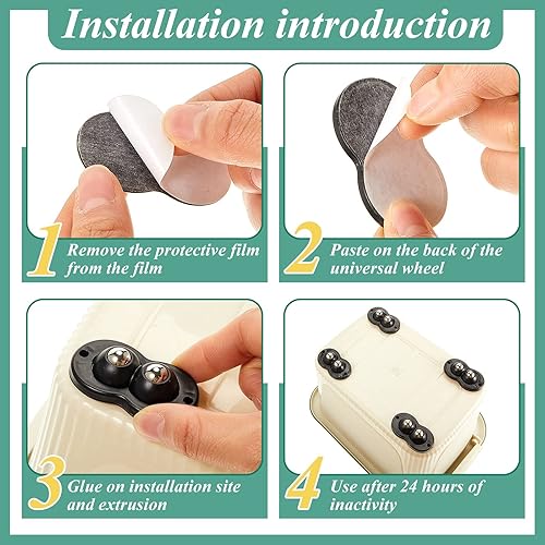 Miniatura 4 de 16 piezas de mini ruedas giratorias autoadhesivas para electrodomésticos, ruedas giratorias para pegar en pasta de acero inoxidable, ruedas de doble