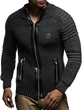 Leif Nelson Mens Zip Up Knitted Cardigan LN5175