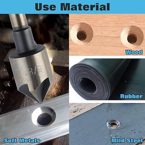 Miniatura 4 de Juego de 5 brocas avellanadas M35 cobalto puntas avellanadas afiladas y duraderas para metal, madera y plástico, 82 grados, 5 flautas con estuche de