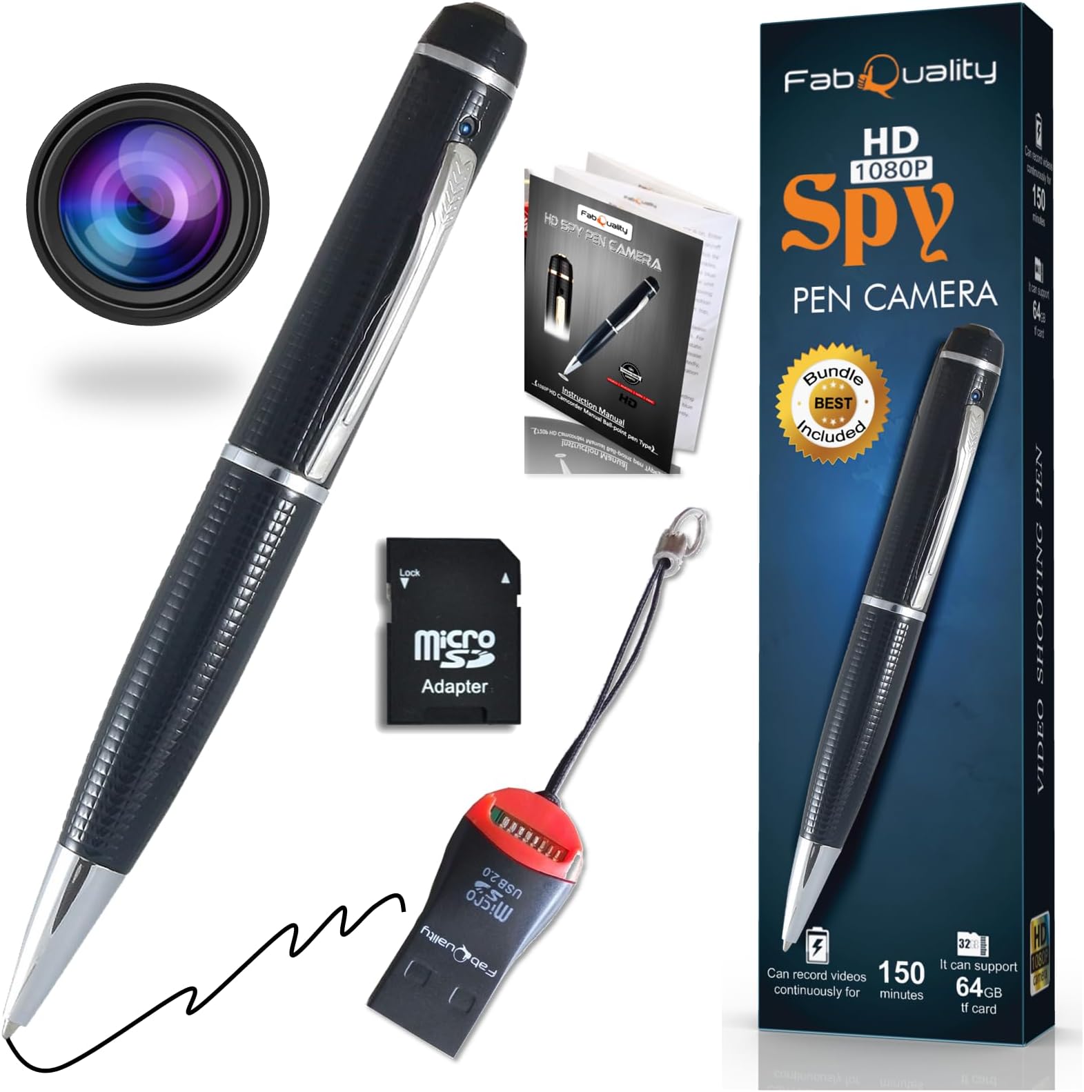Premium hidden camera spy pen camera 1080P secret Includes: 16GB SD + SD reader 5 inks fill INC Real HD video, voice + picture upgraded battery executive multifunctional