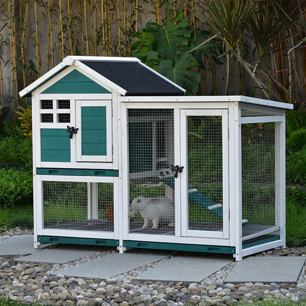 villa per gatti Cuccia for animali da esterno in legno con vassoio e rampa Per interni(Yellow)