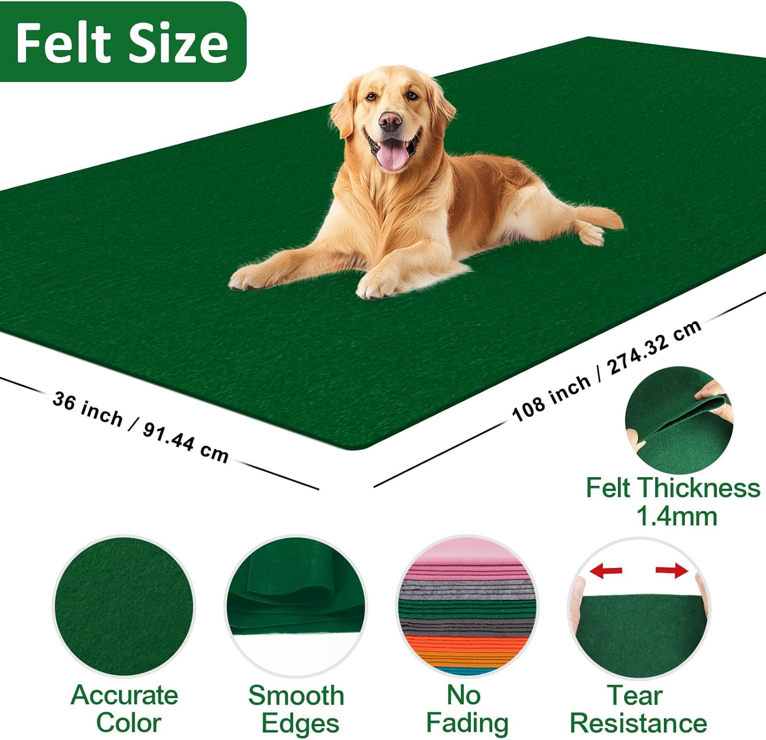 XSEINO Moss Green Large Felt Fabric 108" X 36 "(3 Square Yards), 1.4 mm Thick Soft Felt Fabric Sheet for Crafts, Green Series Colors Soft Nonwoven Fabric, Fit for Decoration, Sewing, DIY Crafts