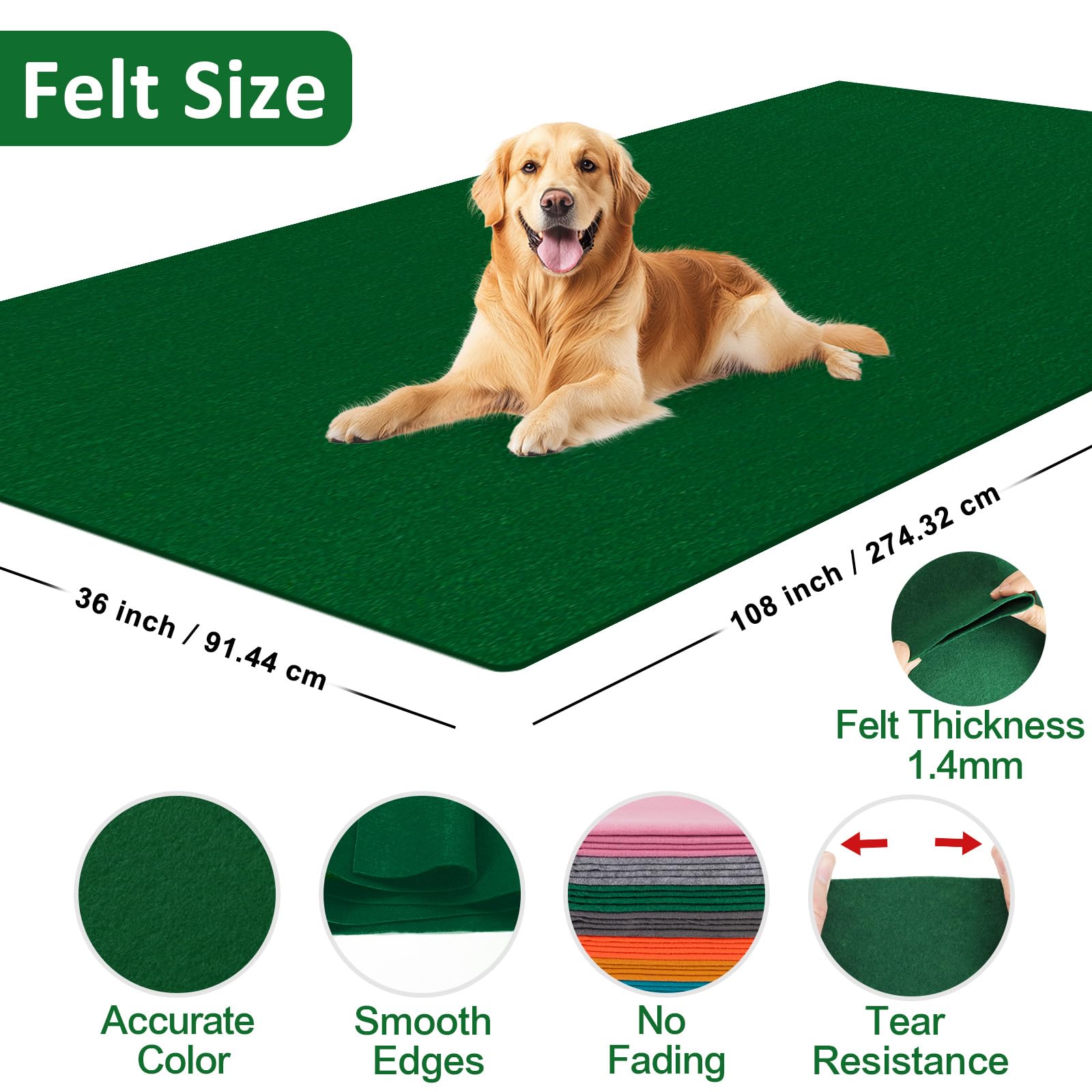 XSEINO Moss Green Large Felt Fabric 108" X 36 "(3 Square Yards), 1.4 mm Thick Soft Felt Fabric Sheet for Crafts, Green Series Colors Soft Nonwoven Fabric, Fit for Decoration, Sewing, DIY Crafts - 3