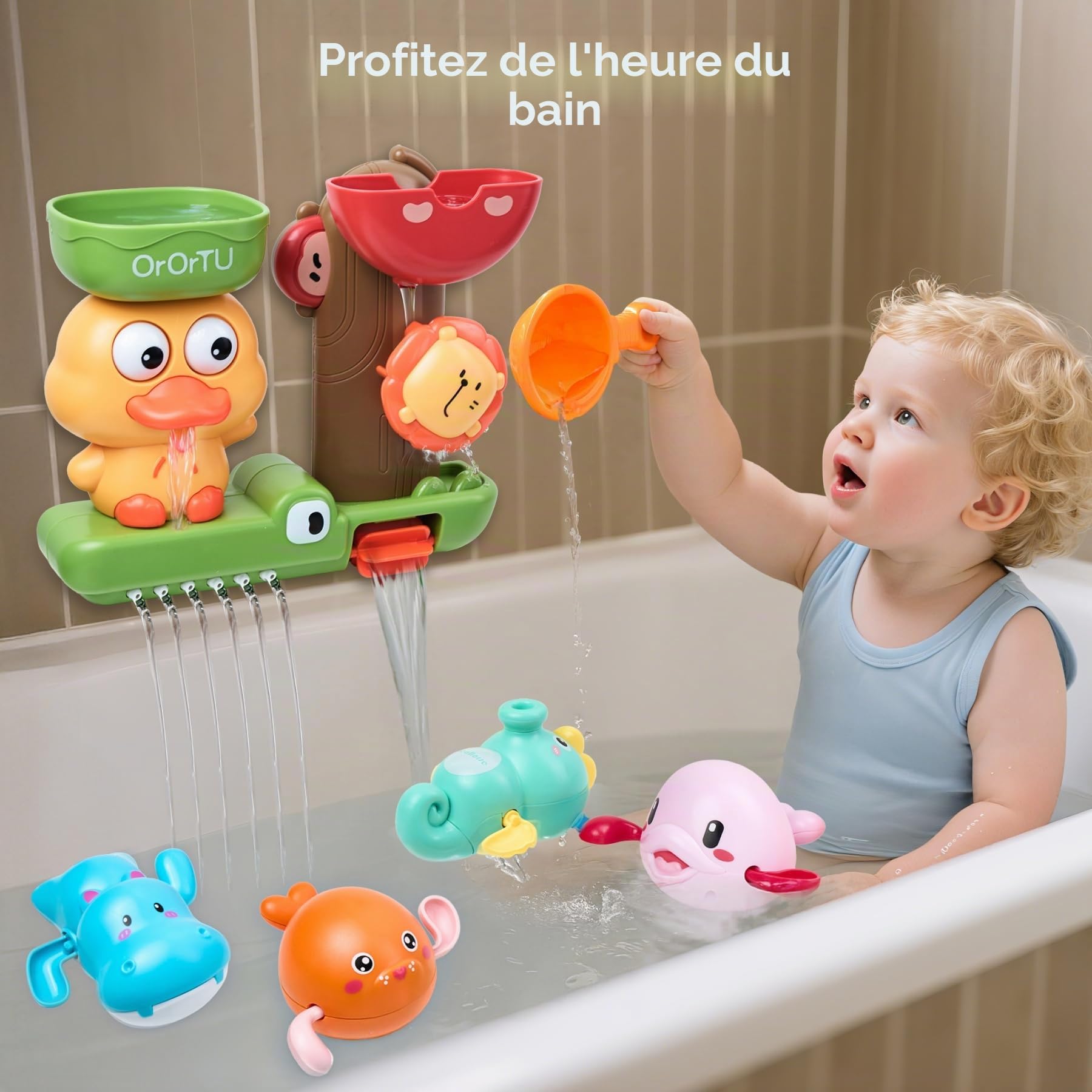 OR OR TU Jouets de Bain pour Bébé, Jouet de Bain Rotatif avec ventouses, Jouet de Bain à remonter, Jouet de Bain pour bébé, Jouet de Douche, Jouet de Natation
