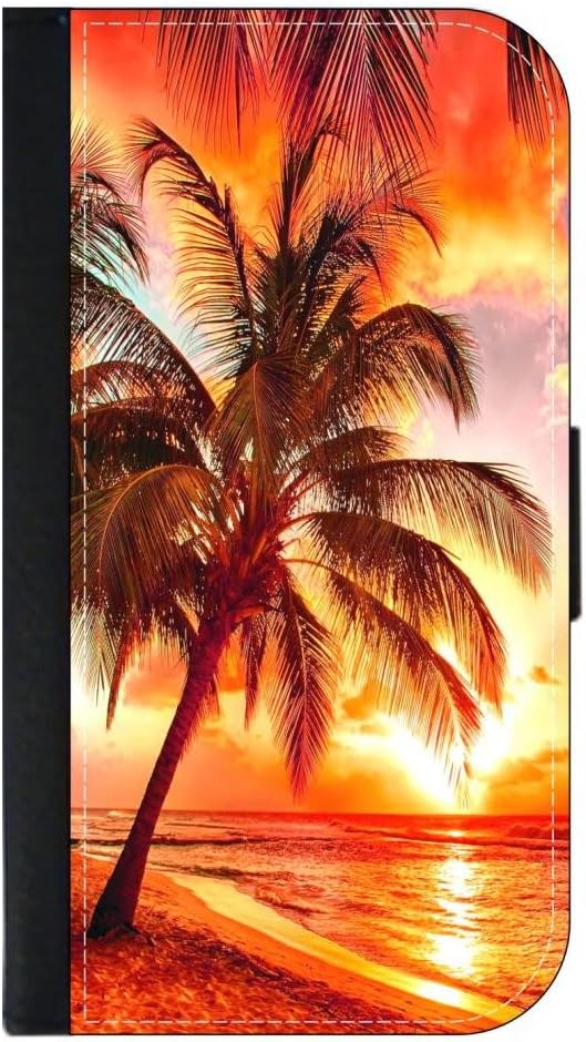 Golden Orange Glow Palm Tree Sunset- Wallet Case for The Apple iPhone 6 Plus only Universal with a Flap Cover and Magnetic Closing Flap-PU Leather and Suede