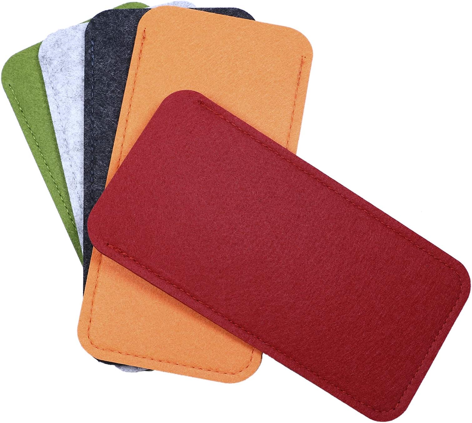5 Colors Portable Felt Eyeglass Pouch Case Reading Glasses Bag Soft Slip In Sunglasses Holder Sleeve for Eye Glasses Protection and Travel Storage, 5PCS