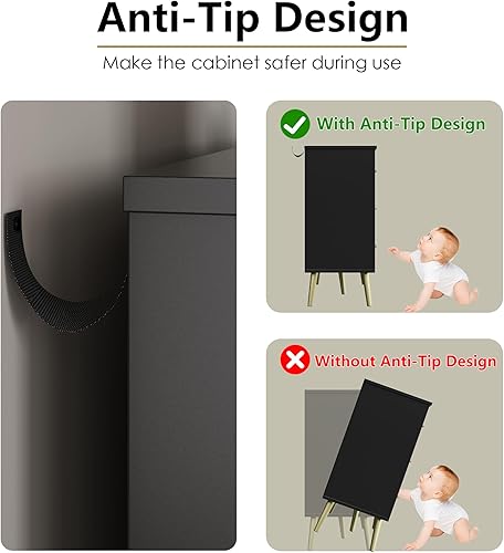 Miniatura 6 de Cómoda negra para dormitorio, aparadores y cajoneras para almacenamiento de ropa, cómoda de madera para armario con 6 cajones, organizador de ropa