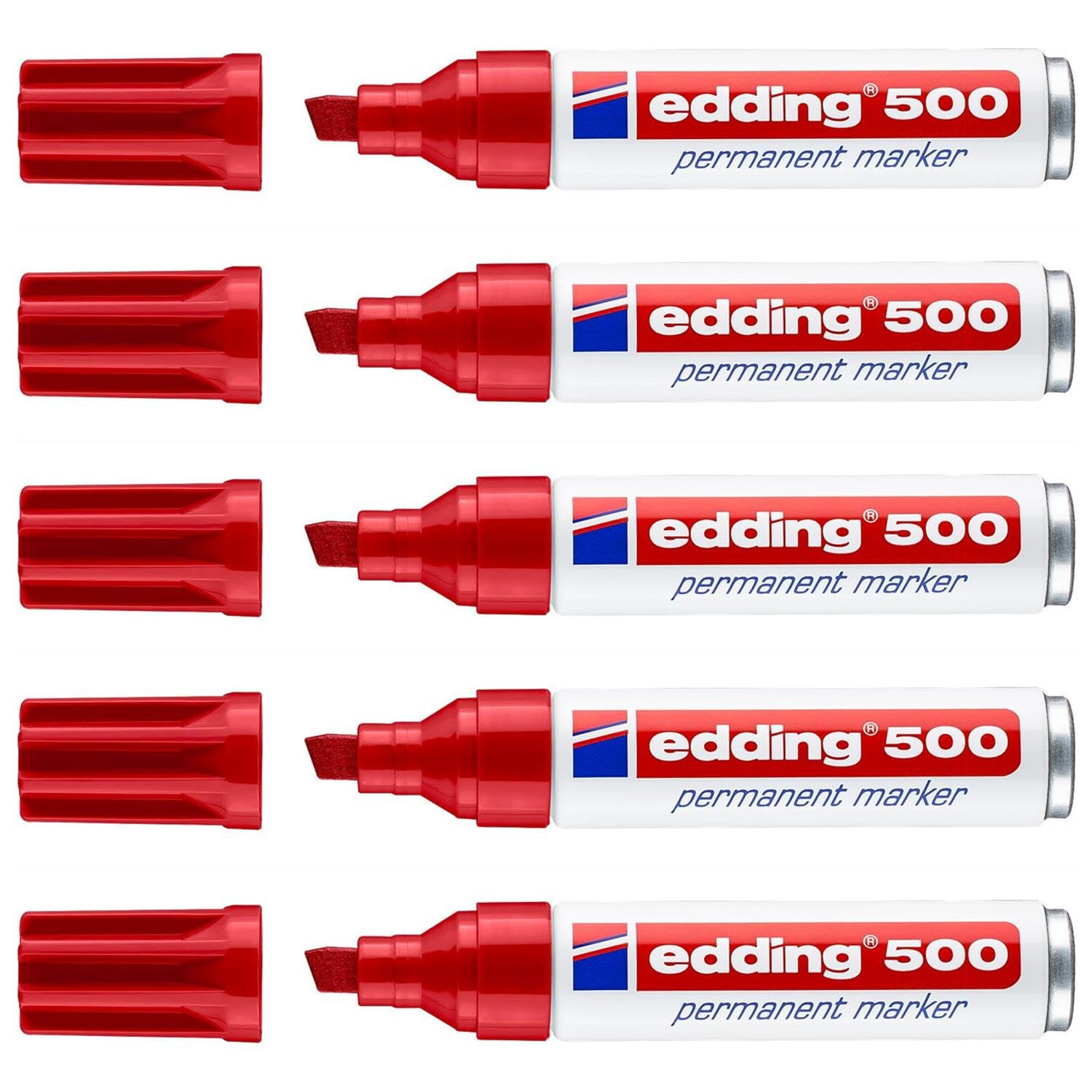 EDDING - Lote de 5 rotuladores permanentes, 500, color rojo