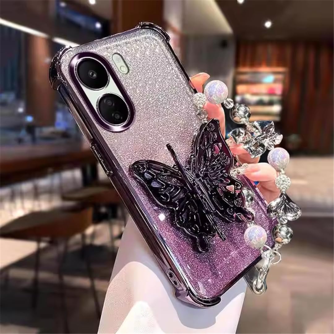 Coque iPhone 13 à paillettes avec support papillon et dragonne intégrée - 7