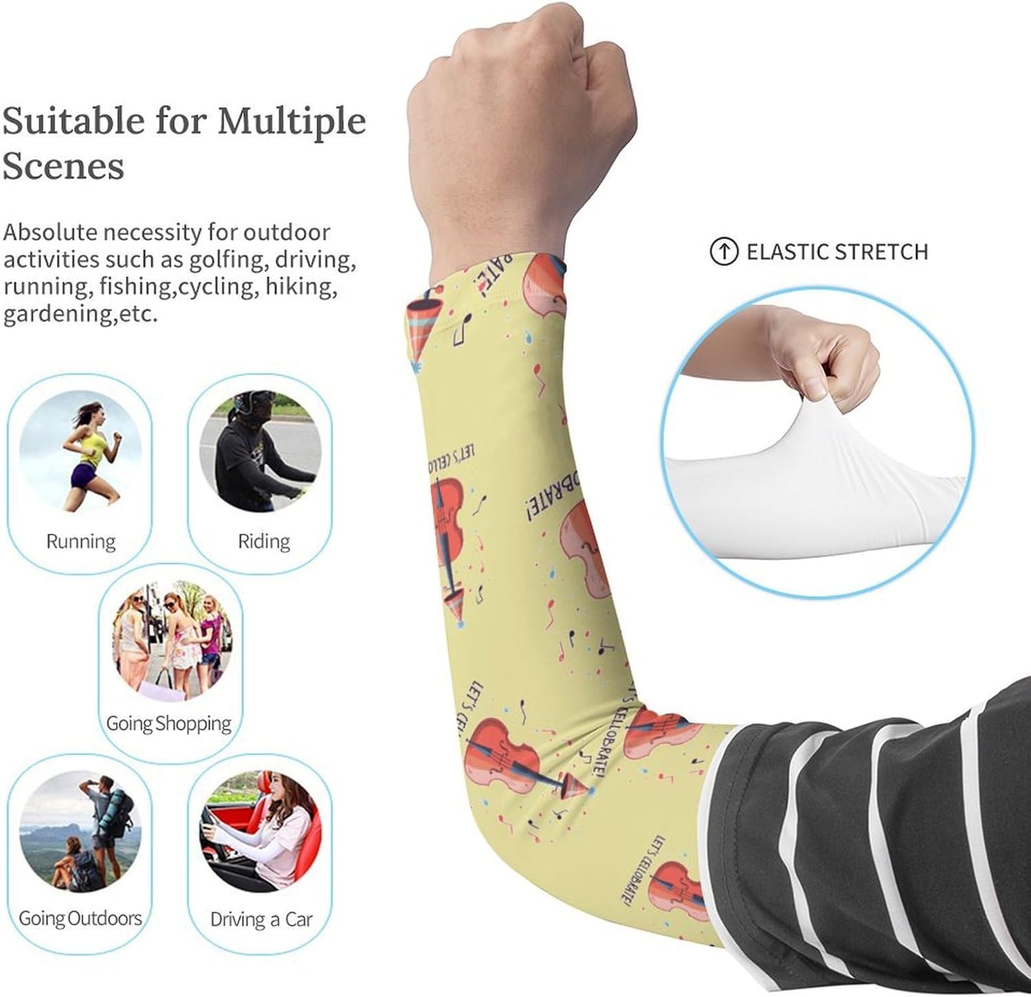 Let's Cellobrate Cello Music Arm Sleeves Cooling Sun Protection Sports Compression for Golf Basketball
