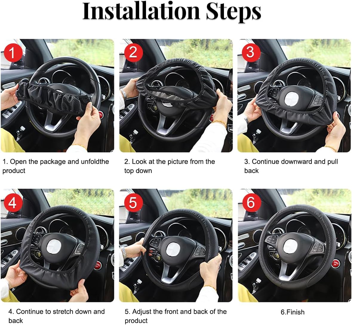 Car Steering Wheel Cover, Elastic Stretch Non-Slip Full Wrap Fashion Vehicle Steering Wheel Guard, Automotive Interior Accessories, Universal for SUV Caravan Truck (Black) image 4