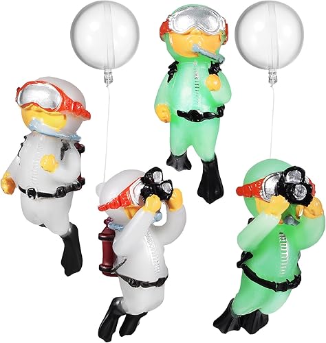 balacoo 4 paquetes de decoraciones de acuario para pecera, estatuas flotantes de buceador, lindos adornos de dibujos animados, interesantes