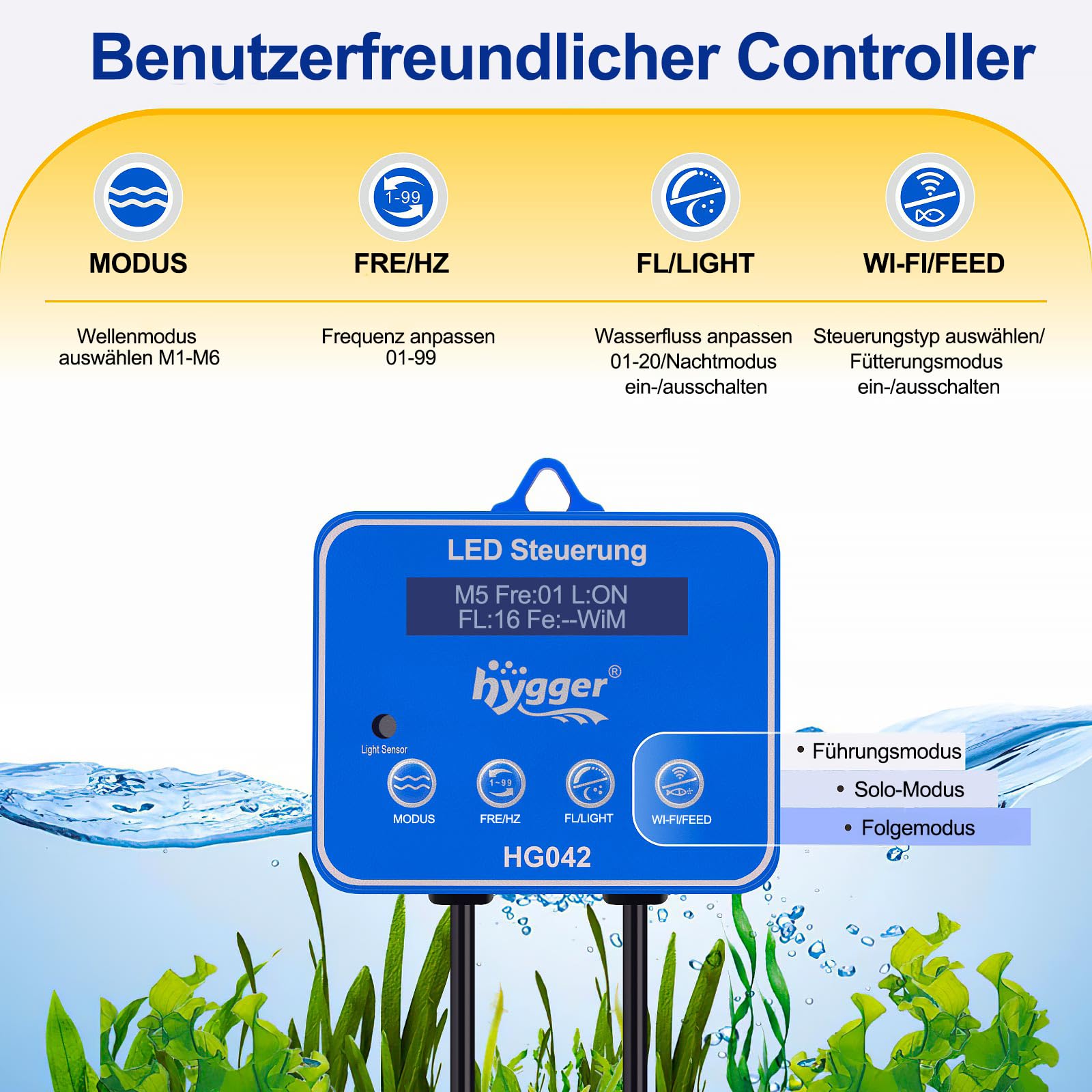 hygger 10W Pompa Per Acquario, 6 Modi Di Onda, Pompa Sommersa, Flusso D'Acqua Regolabile, Pompa Per Acquario, Con Supporto Magnetico, Per Acquari d'Acqua Dolce e Salata