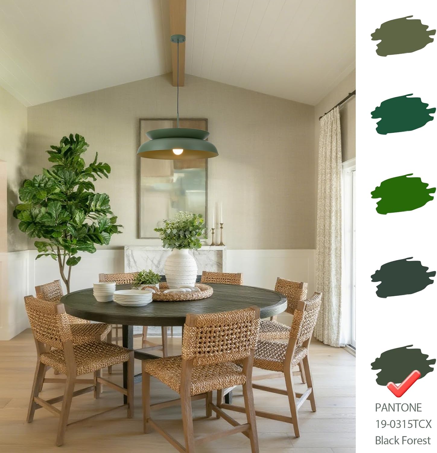 TeHenoo Mid Century Chandeliers, 25.5 inch, 2-Tiered Lampshade,Large Pendant Lighting,for Dining Room,Living Room,Olive Green