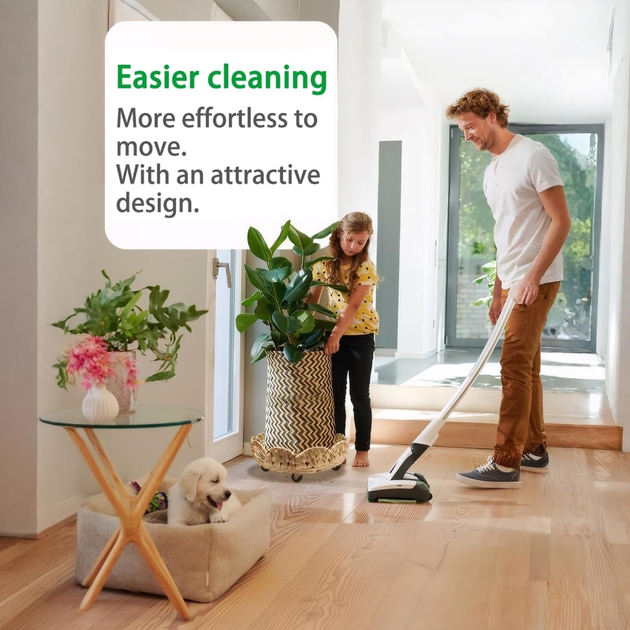 outdoor rattan plant stand round trays planter caddy with wheels, indoor wooden flower pots table decor wicker basket (Water Hyacinth)