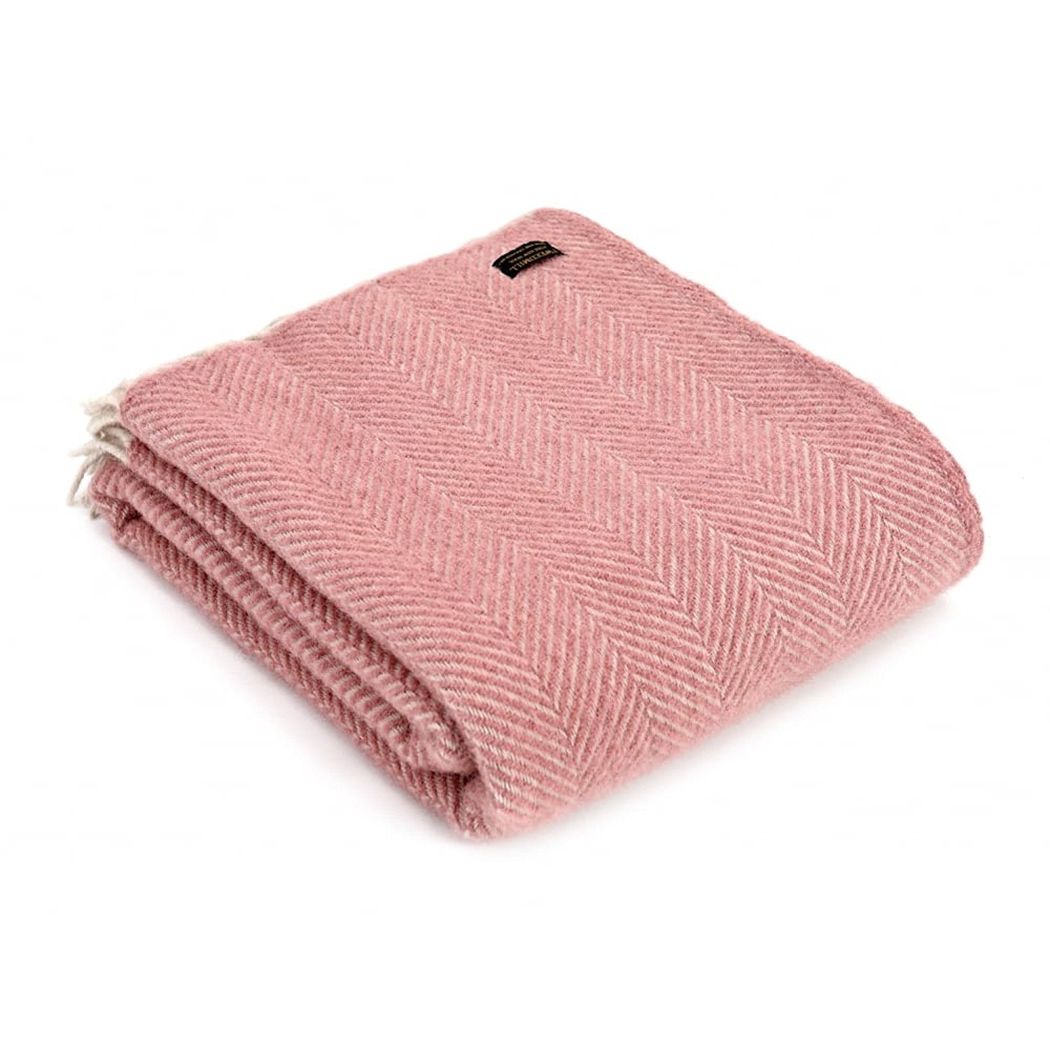 Tweedmill Pink Pure New Wool Herringbone Throw - Dusky /Pearl
