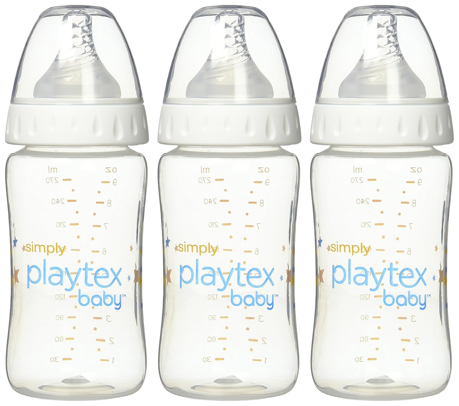 Playtex Baby Simply Playtex Complete Tummy Comfort Baby Bottles, 9 Oz (3 Count), Anti-Colic & Anti-Reflux Bottles for Newborn and Breastfeeding Babies