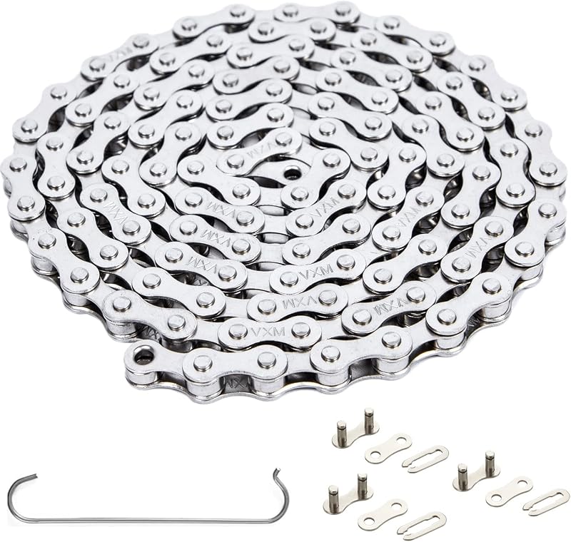 YBEKI 1-Speed Bike Chain 1/2" x 1/8" 114L – Military-Grade Silver Plated Chain with 3 QuickLinks | 11,000 PSI Tensile Strength & US Winter-Proof | Shimano/SRAM Compatible | Tool-Free 90-Second Install