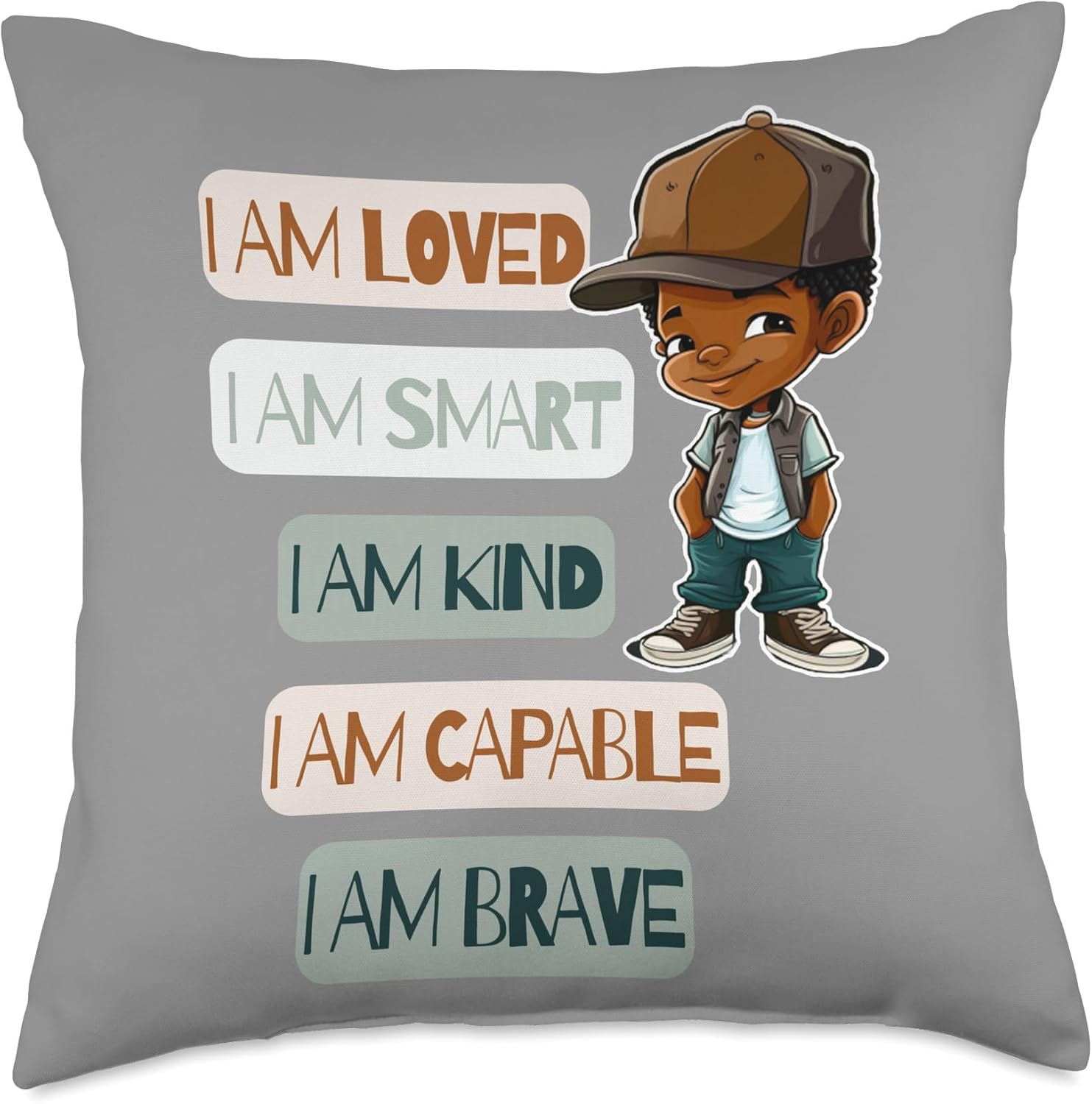 Positive Affirmations for African American Boys Throw Pillow