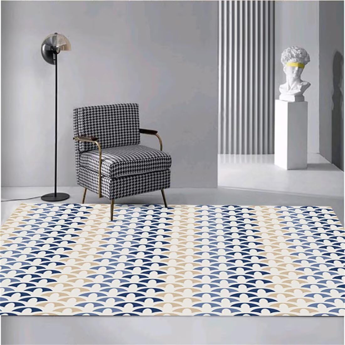 Tapis enfant chambre imprime jaune bleu pour sol facile a laver