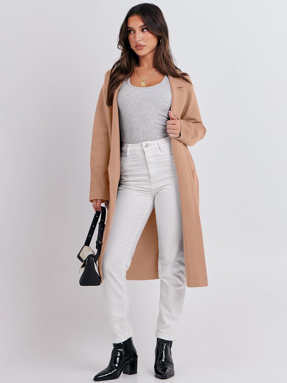 ANRABESS Womens Cardigan Sweater 2025 Fall Outfits Knitted Lapel Long Coats Coatigans - Image 7