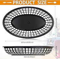 Vista 2 de 100 cestas de comida rápida de 8.9 x 5.5 pulgadas, cestas de plástico para alimentos, bandeja de chips negros, bandeja ovalada reutilizable