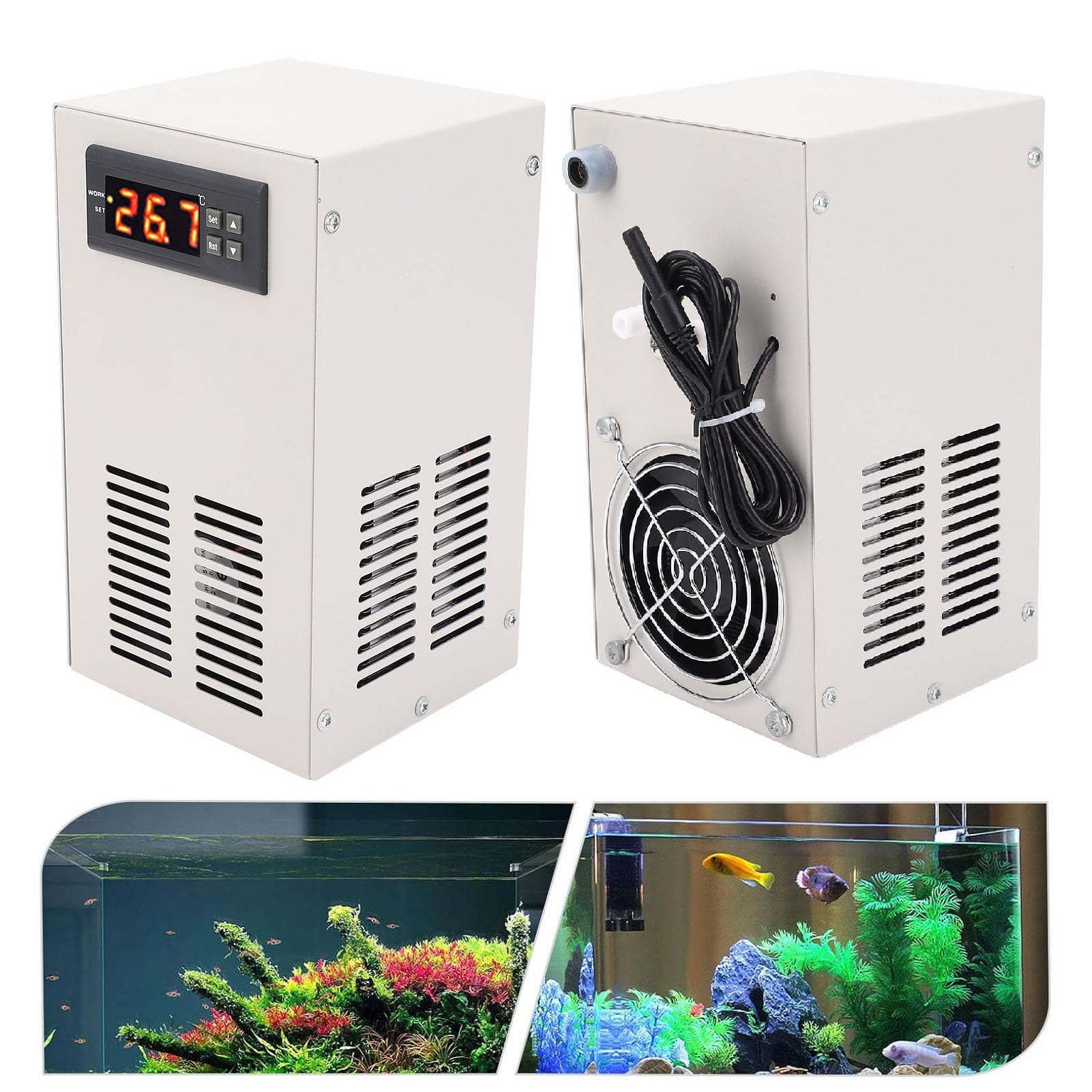 FTVOGUE Enfriador de Acuario Inteligente WiFi, Máquina de Refrigeración por Agua con Pantalla Digital con Potente Refrigeración Electrónica Semiconductora, para Tanque de Peces de 20 (Enchufe de la
