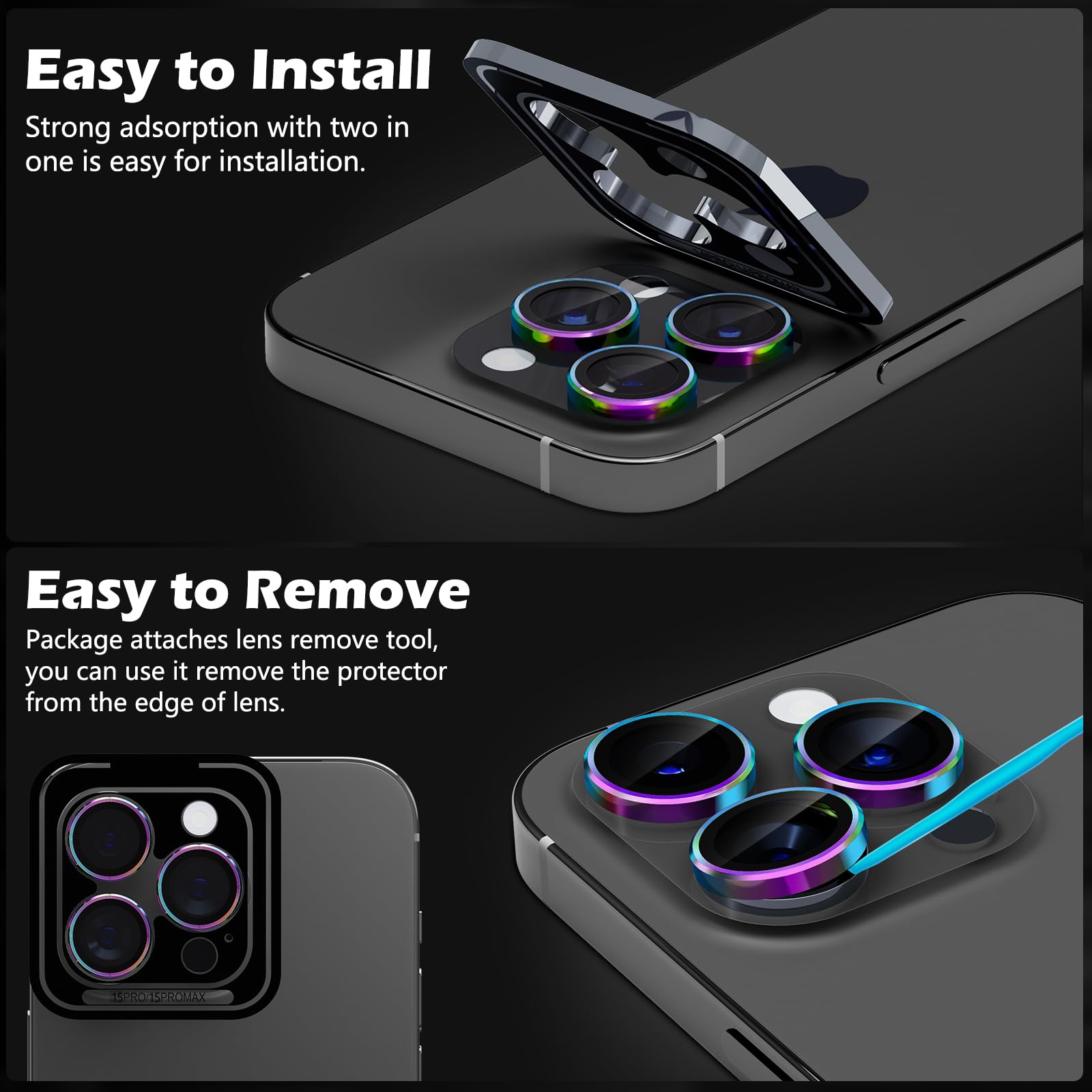 imluckies Camera Lens Protector for iPhone 15 Pro/iPhone 15 Pro Max - Image 2