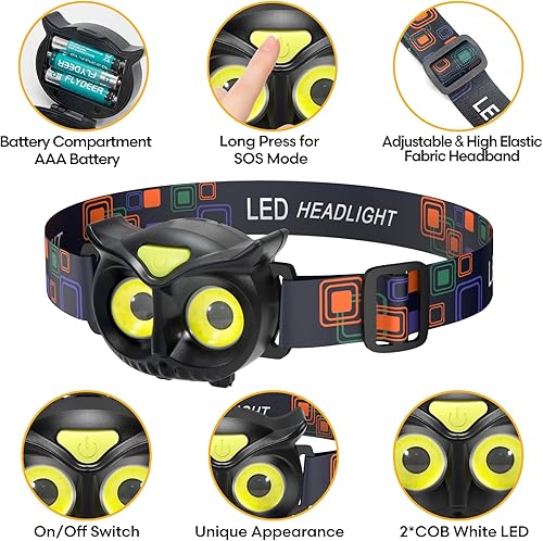 Miniatura 2 de Lsnisni Paquete de 2 faros delanteros para niños, lámpara de cabeza LED con 4 modos, IPX5 impermeable para la frente, linterna de cabeza para