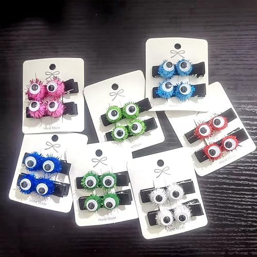 Miniatura 3 de Pinzas para el pelo de Halloween, bonitos pasadores de pompón de animación de ojos verdes para niñas, horquillas de cocodrilo hechas a mano, disfraz