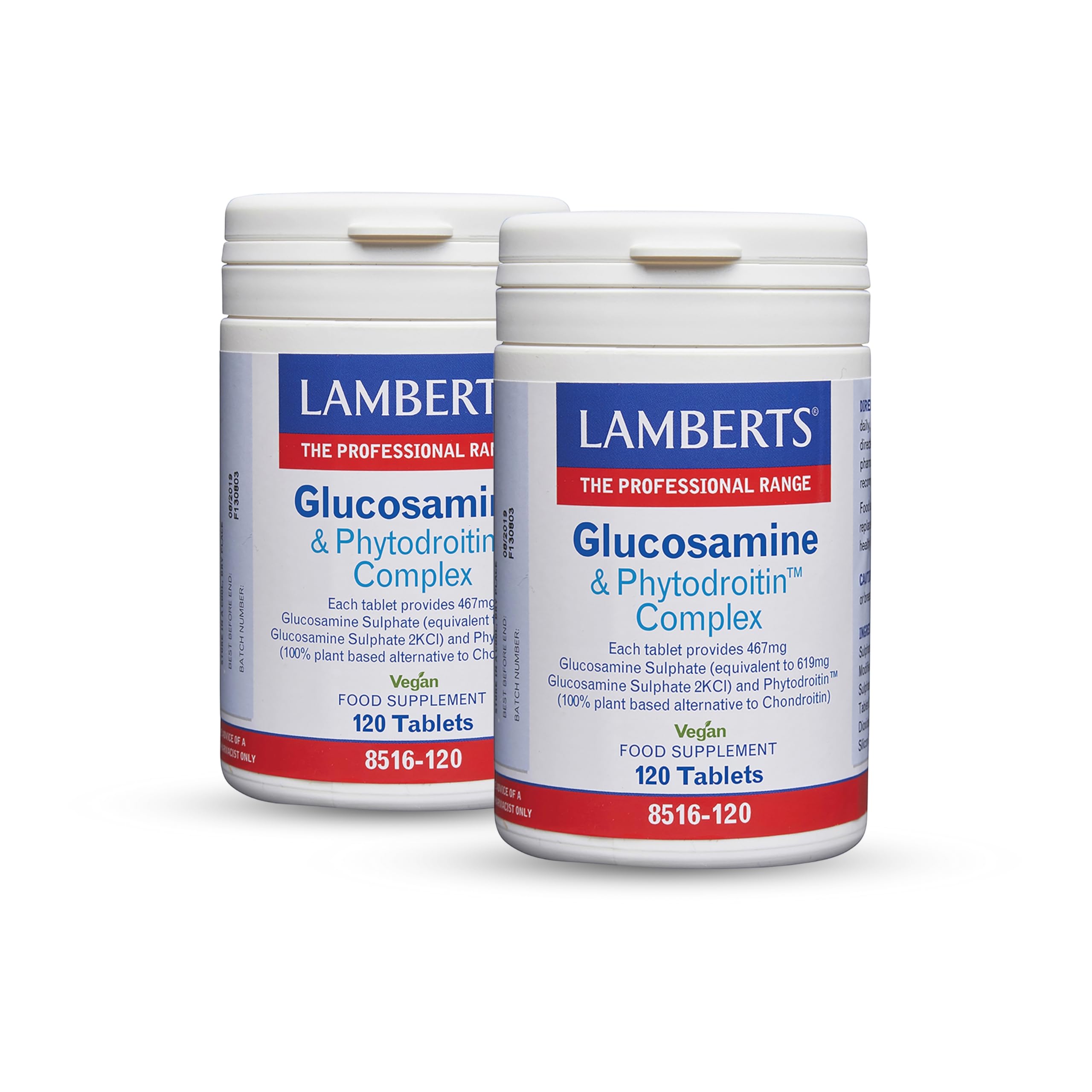 Pack x2 | Lamberts Complejo de Glucosamina y Phytodroitin, 619mg Glucosagreen, 467mg Sulfato de Glucosamina, Para Salud Articular | 120 Tabletas | LAMBERTS