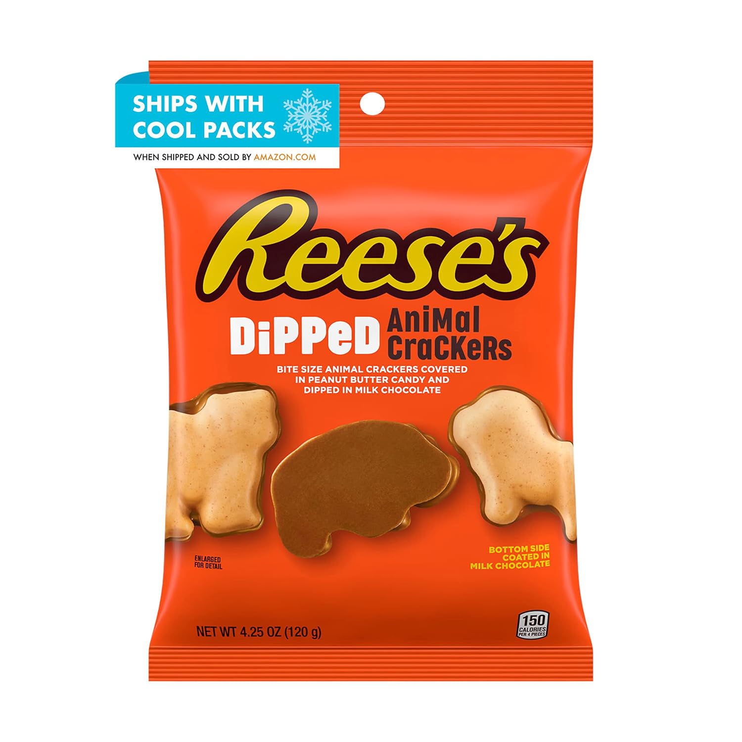 REESE'S Milk Chocolate and Peanut Butter Candy, Bulk Dipped Animal Crackers Bags, 4.25 oz (12 Count)